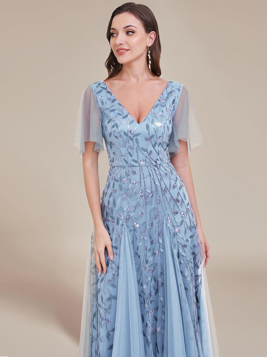 ASTRAL|Ruffle Sleeves Leaf Sequin Maxi Bridesmaid Dress