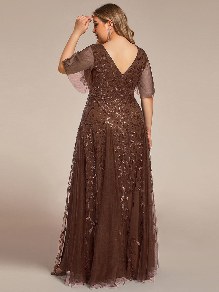 ASTRAL|Ruffle Sleeves Leaf Sequin Maxi Bridesmaid Dress
