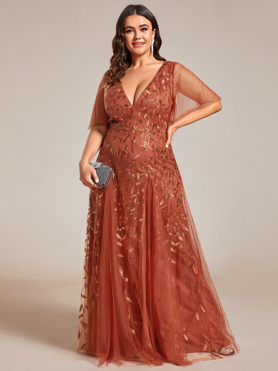 ASTRAL|Ruffle Sleeves Leaf Sequin Maxi Bridesmaid Dress