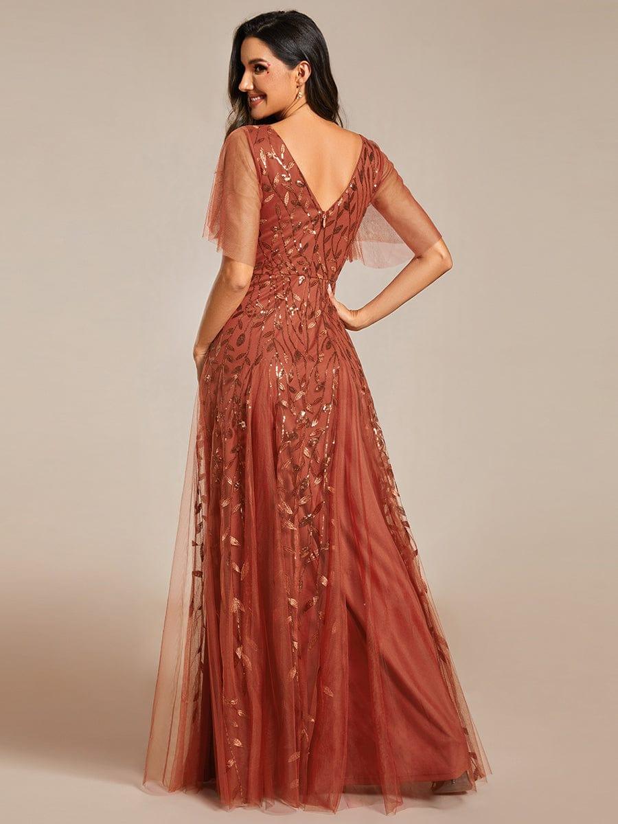 ASTRAL|Ruffle Sleeves Leaf Sequin Maxi Bridesmaid Dress