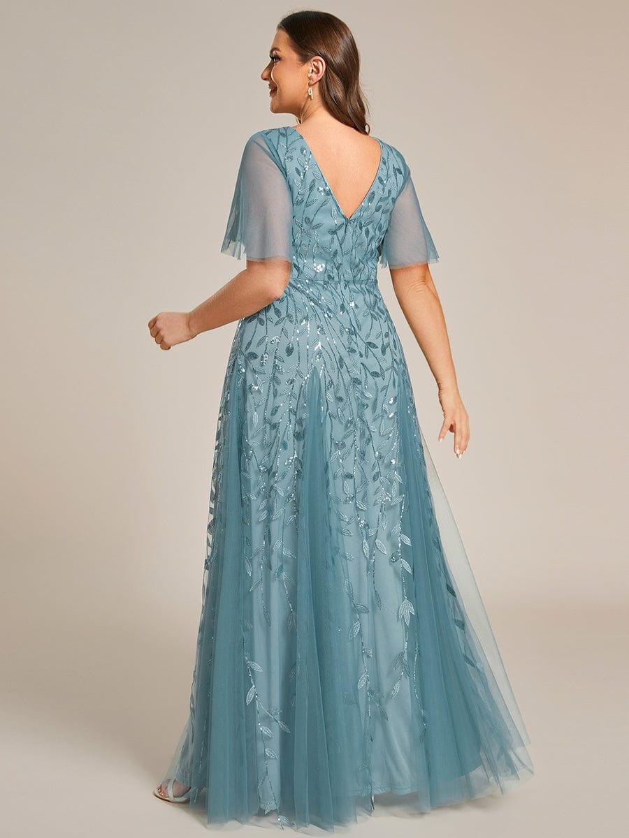 ASTRAL|Ruffle Sleeves Leaf Sequin Maxi Bridesmaid Dress