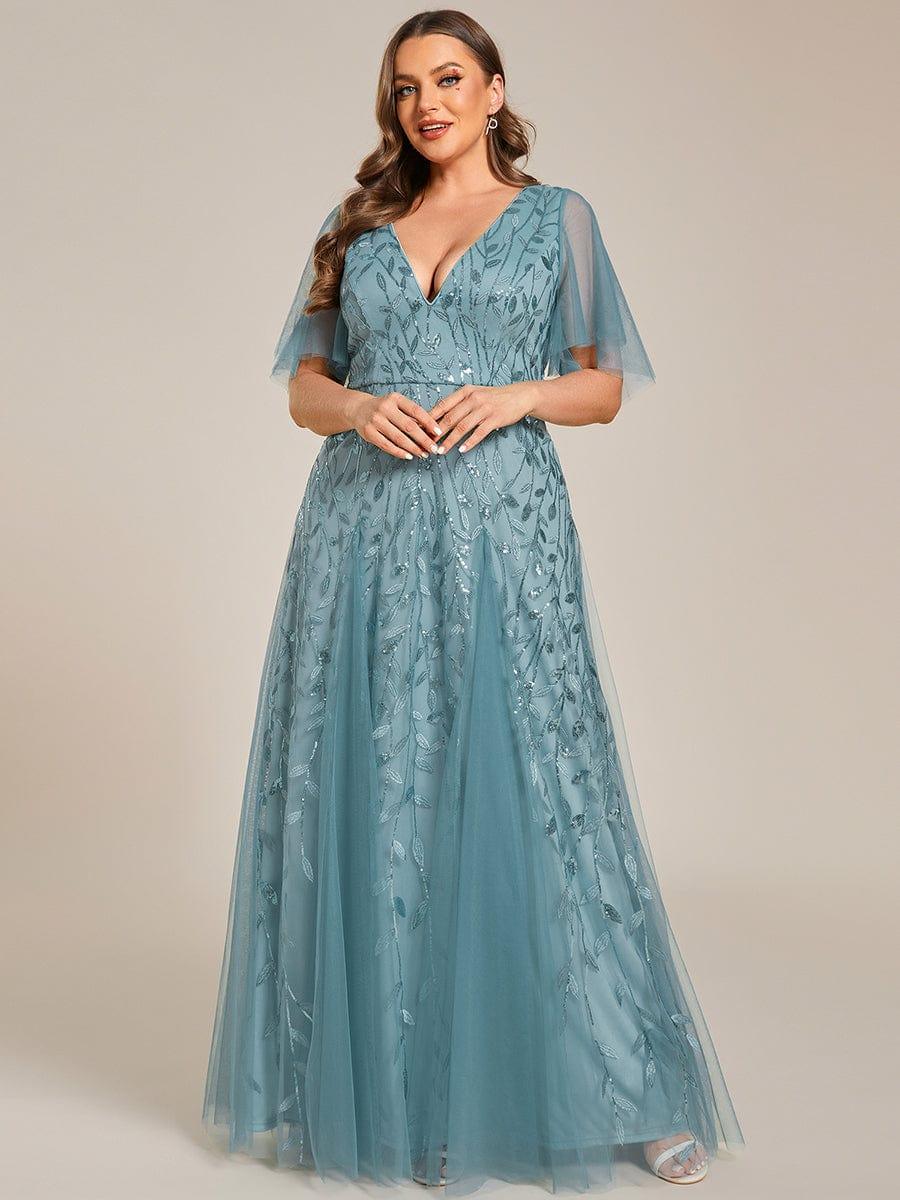 ASTRAL|Ruffle Sleeves Leaf Sequin Maxi Bridesmaid Dress