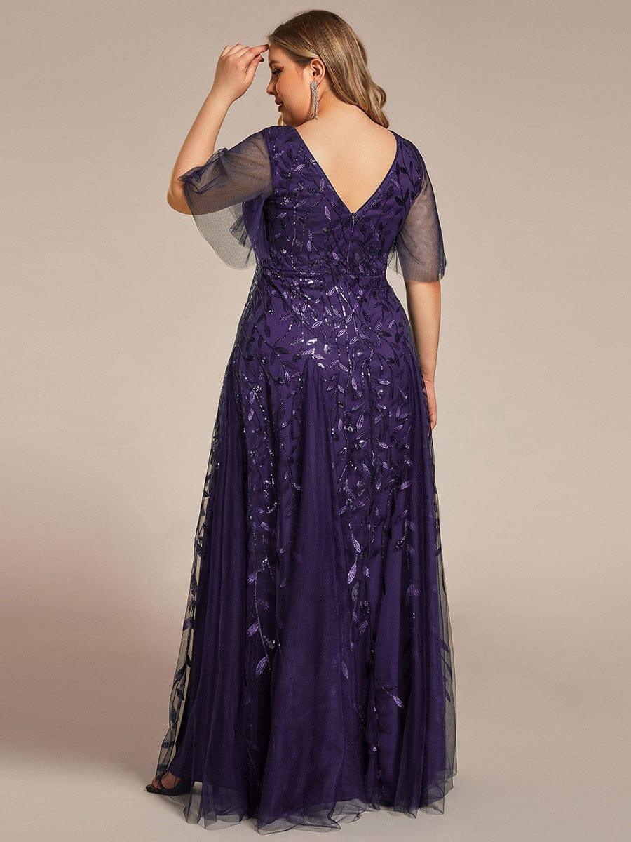 ASTRAL|Ruffle Sleeves Leaf Sequin Maxi Bridesmaid Dress