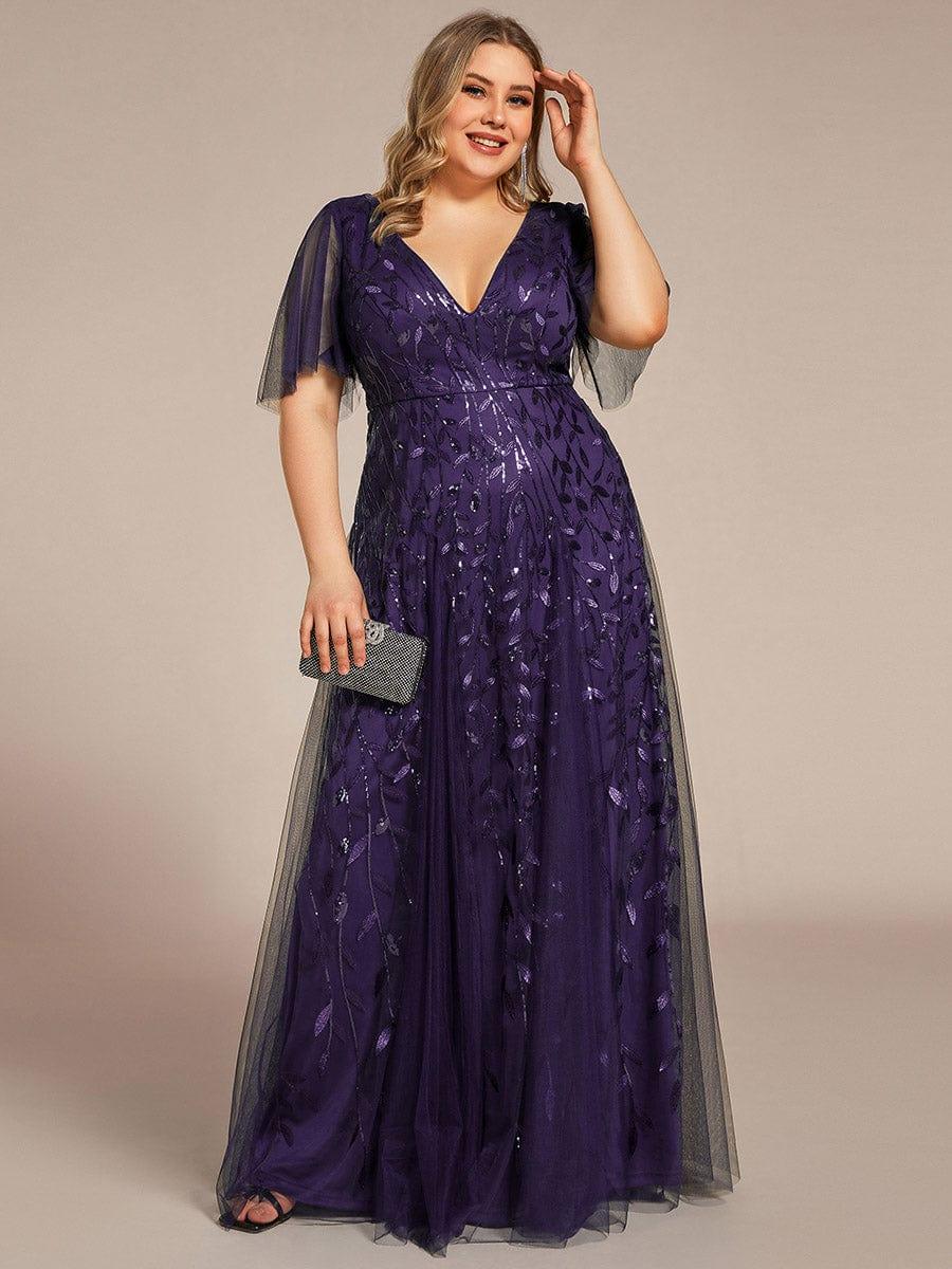 ASTRAL|Ruffle Sleeves Leaf Sequin Maxi Bridesmaid Dress