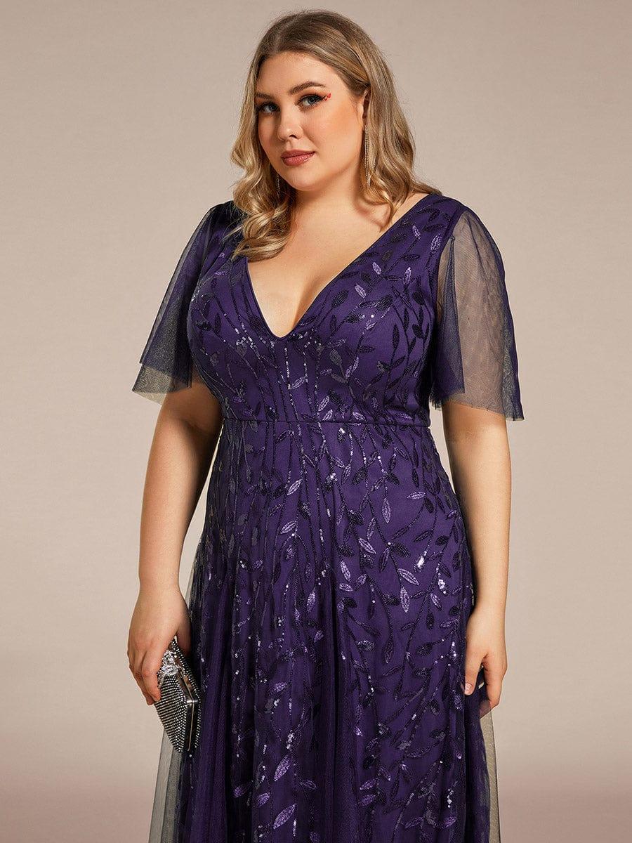 ASTRAL|Ruffle Sleeves Leaf Sequin Maxi Bridesmaid Dress