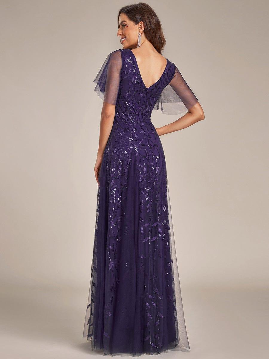 ASTRAL|Ruffle Sleeves Leaf Sequin Maxi Bridesmaid Dress
