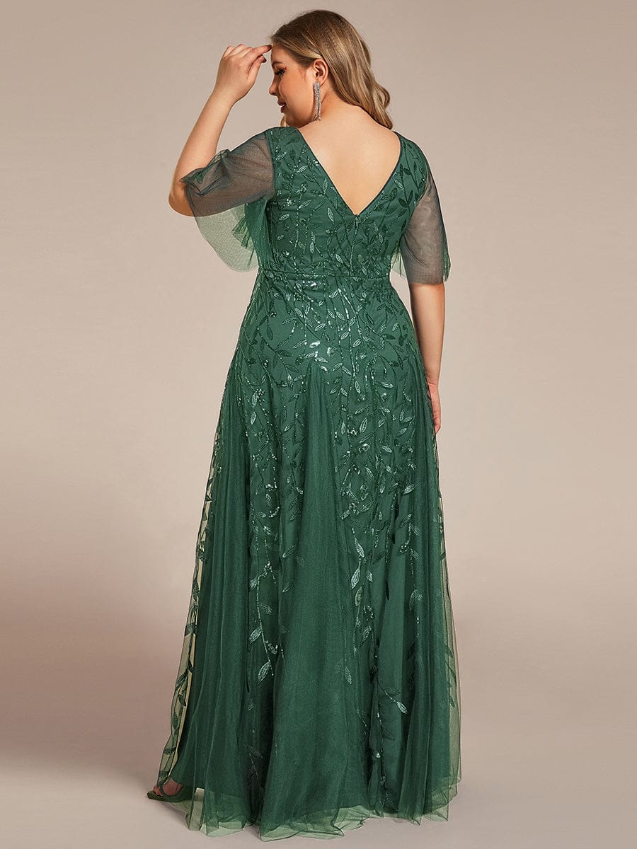 ASTRAL|Ruffle Sleeves Leaf Sequin Maxi Bridesmaid Dress