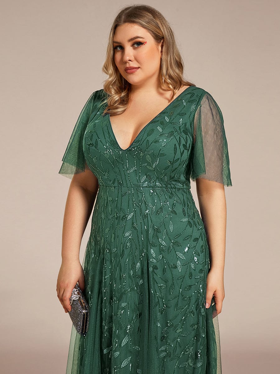 ASTRAL|Ruffle Sleeves Leaf Sequin Maxi Bridesmaid Dress