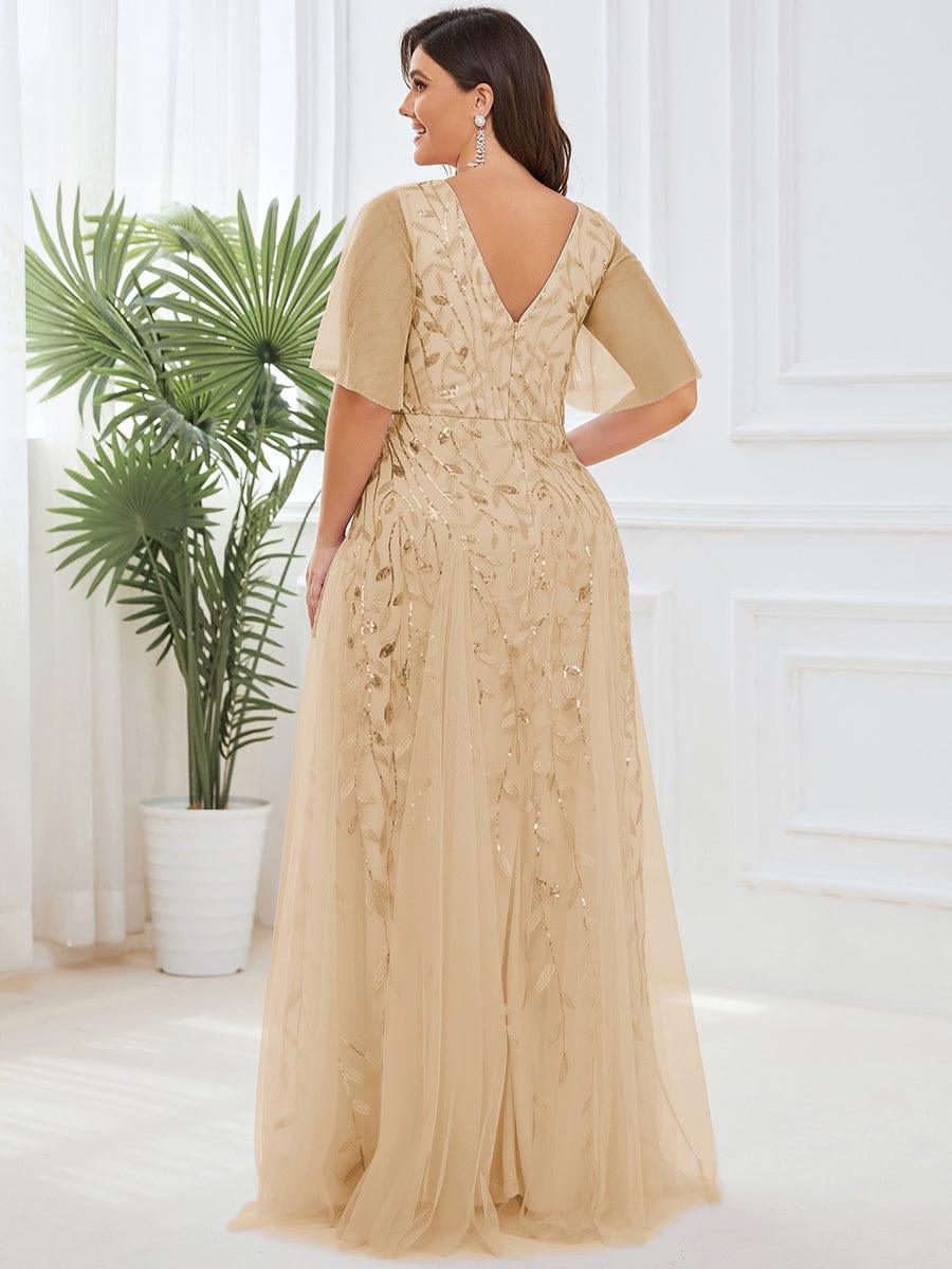 ASTRAL|Ruffle Sleeves Leaf Sequin Maxi Bridesmaid Dress