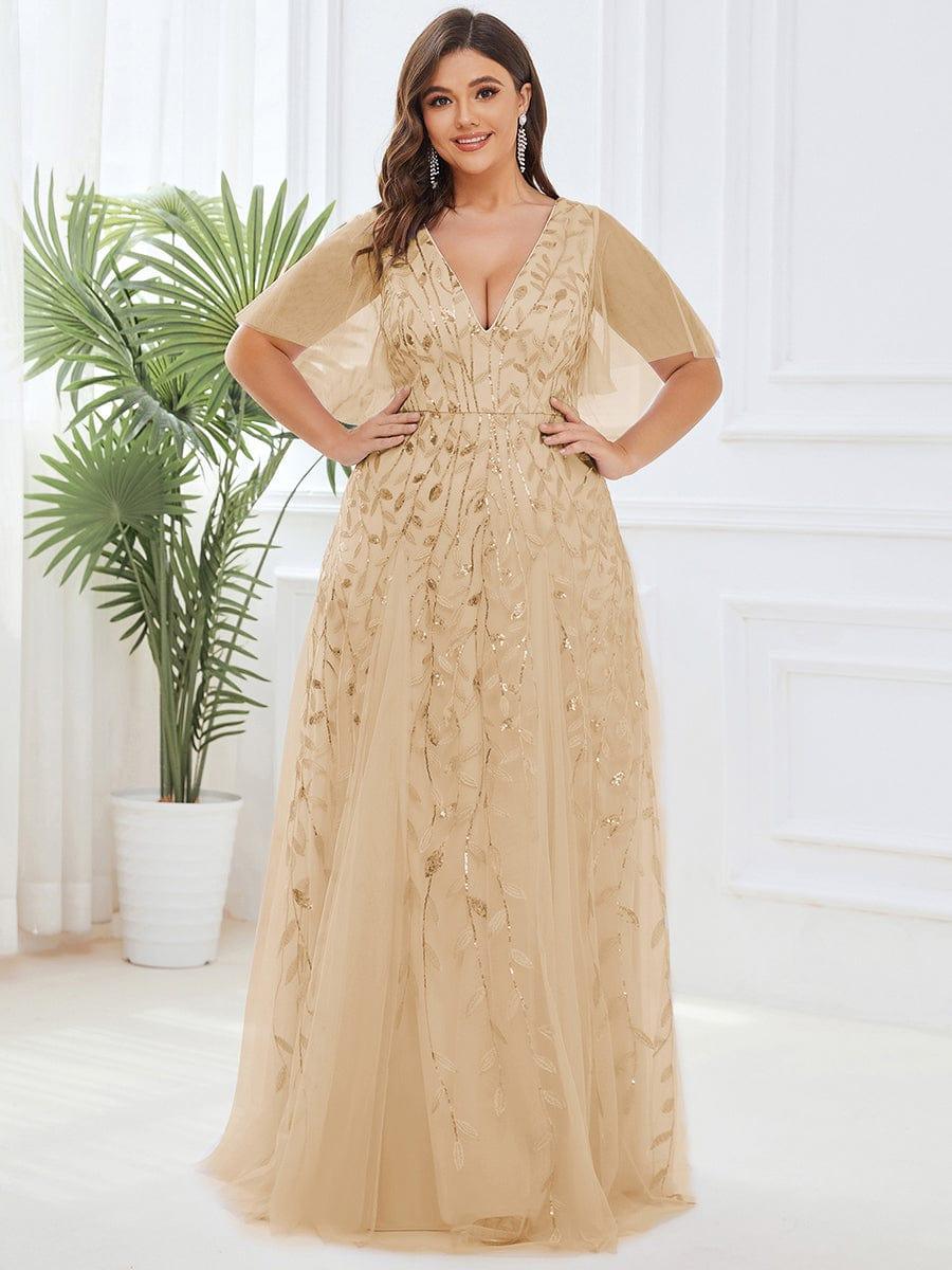 ASTRAL|Ruffle Sleeves Leaf Sequin Maxi Bridesmaid Dress