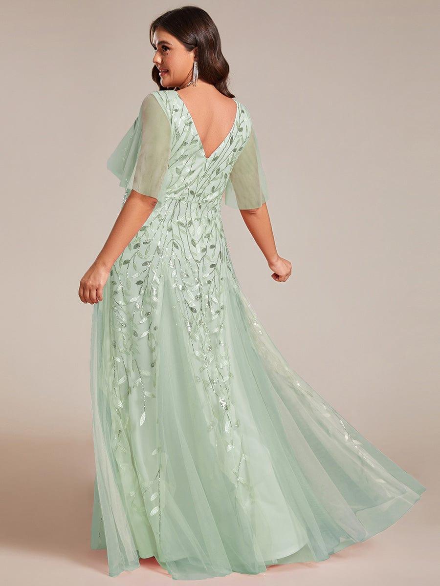 ASTRAL|Ruffle Sleeves Leaf Sequin Maxi Bridesmaid Dress