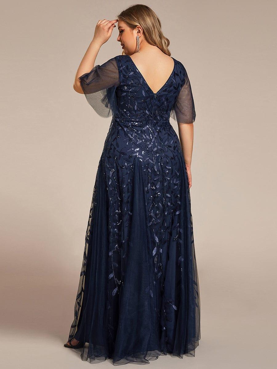 ASTRAL|Ruffle Sleeves Leaf Sequin Maxi Bridesmaid Dress