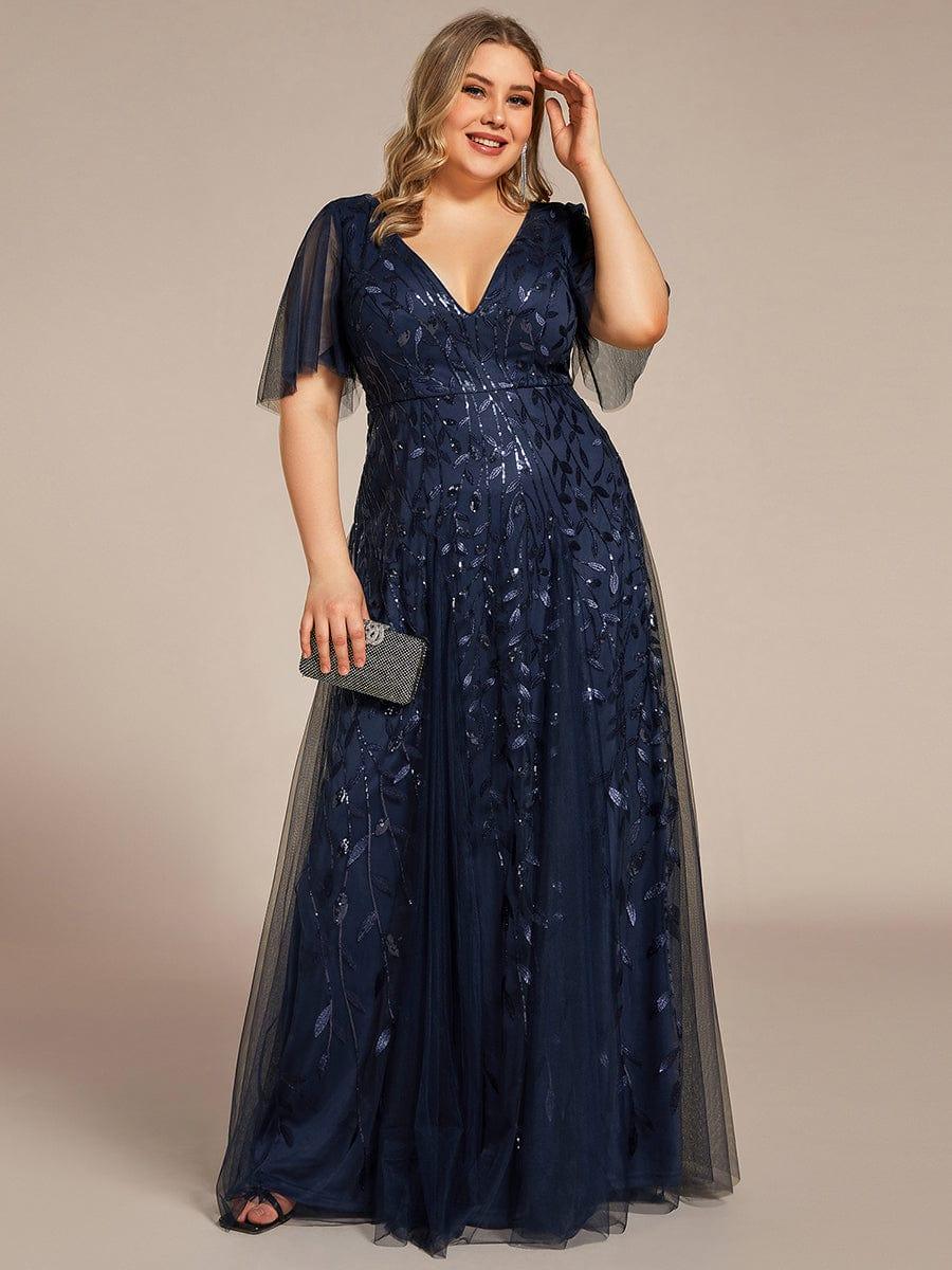 ASTRAL|Ruffle Sleeves Leaf Sequin Maxi Bridesmaid Dress