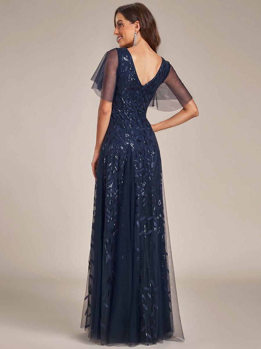 ASTRAL|Ruffle Sleeves Leaf Sequin Maxi Bridesmaid Dress