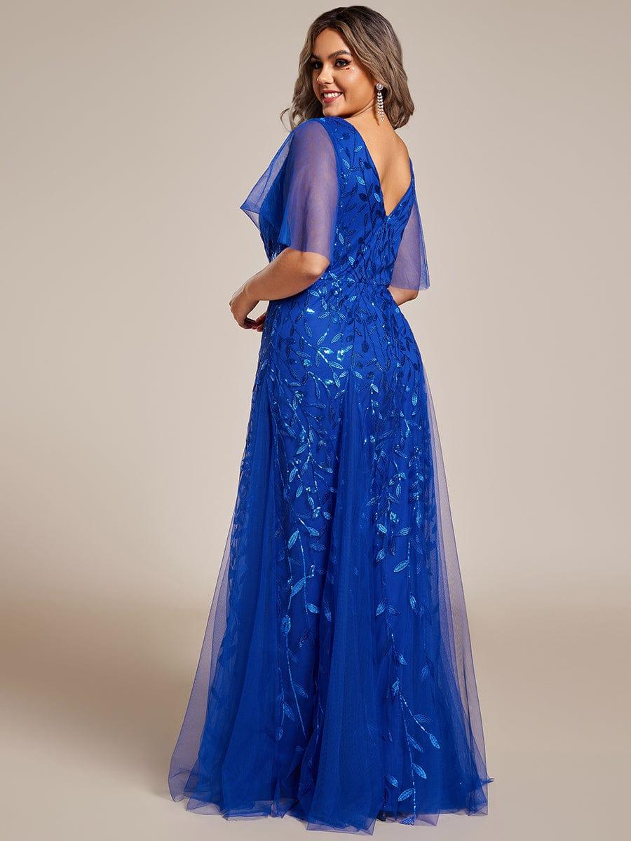 ASTRAL|Ruffle Sleeves Leaf Sequin Maxi Bridesmaid Dress