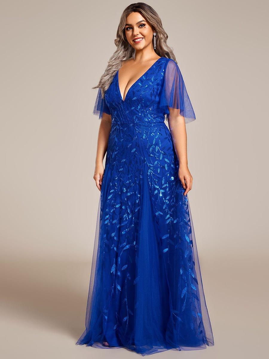 ASTRAL|Ruffle Sleeves Leaf Sequin Maxi Bridesmaid Dress
