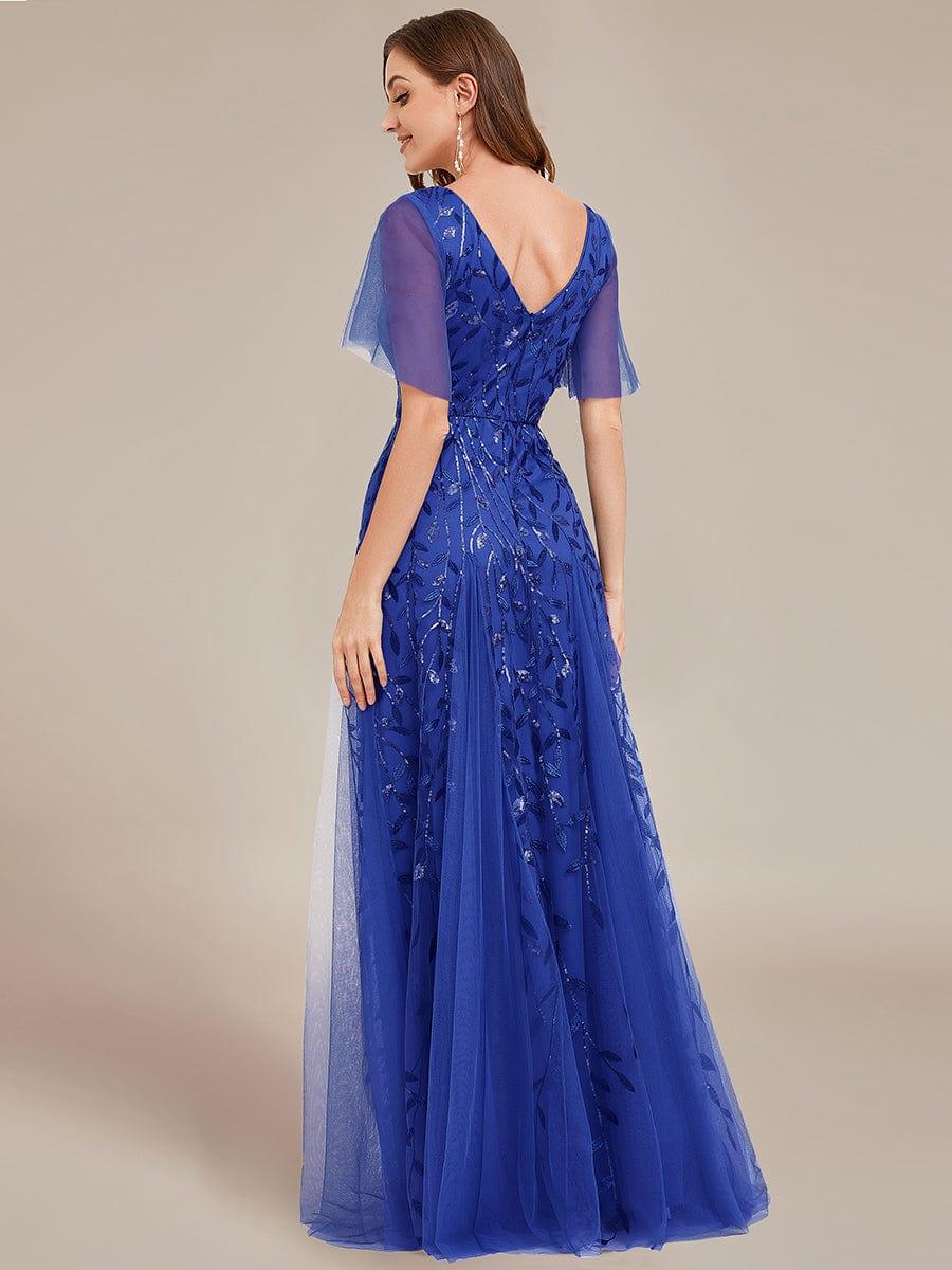 ASTRAL|Ruffle Sleeves Leaf Sequin Maxi Bridesmaid Dress