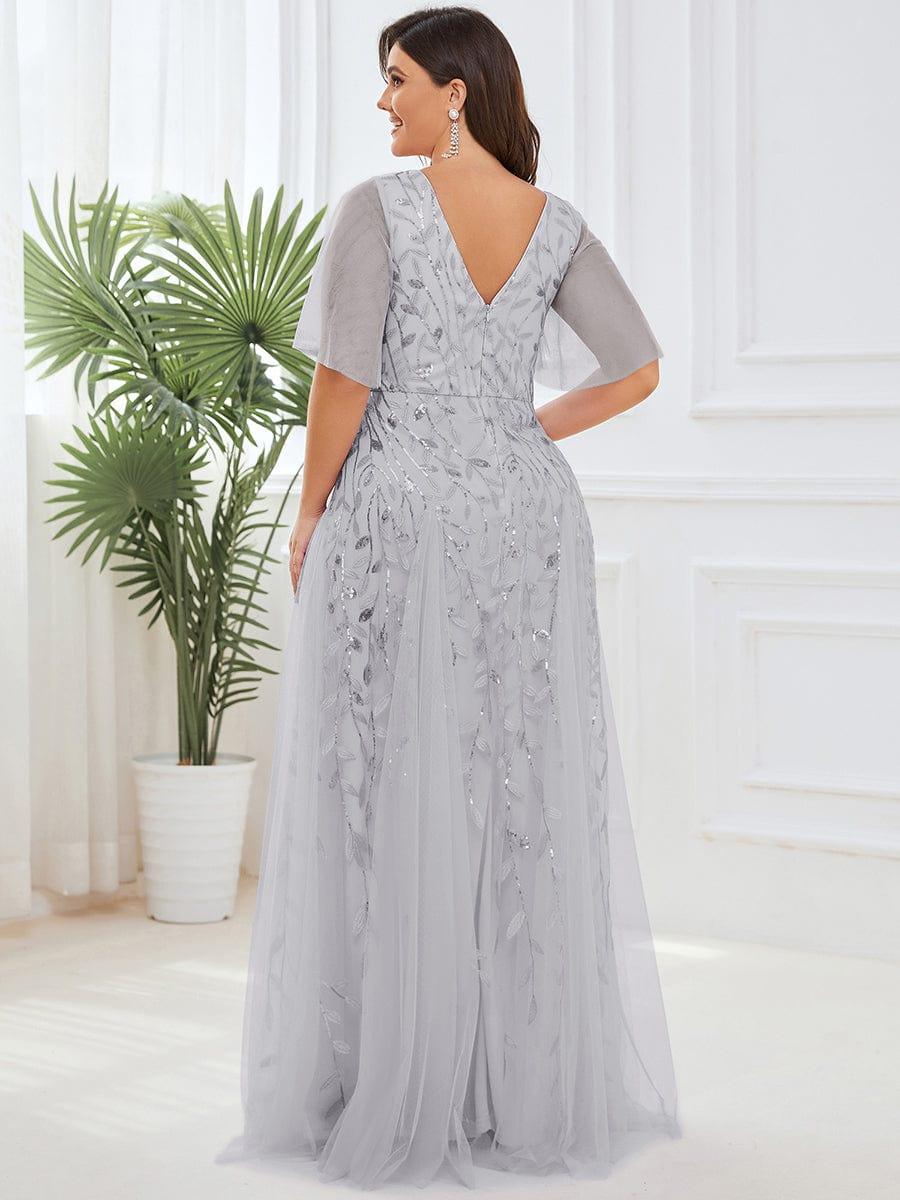 ASTRAL|Ruffle Sleeves Leaf Sequin Maxi Bridesmaid Dress