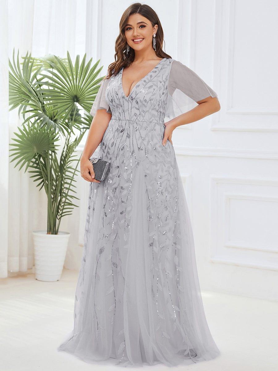 ASTRAL|Ruffle Sleeves Leaf Sequin Maxi Bridesmaid Dress