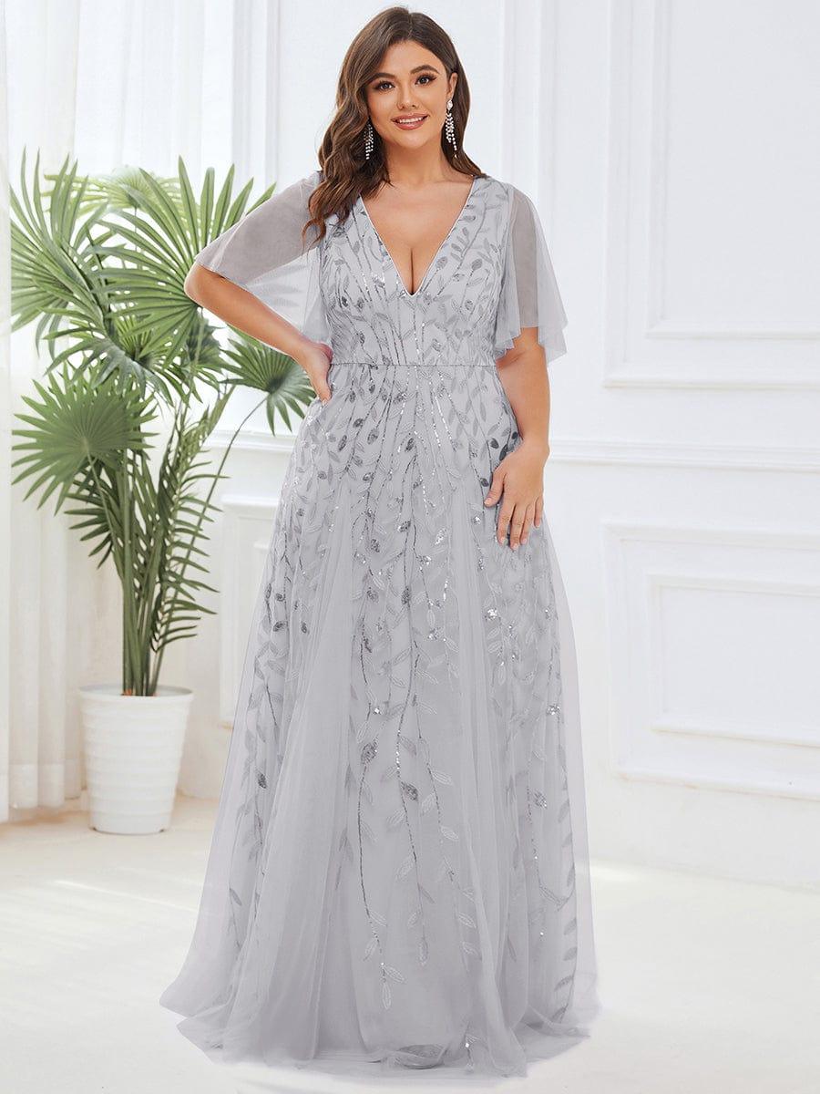ASTRAL|Ruffle Sleeves Leaf Sequin Maxi Bridesmaid Dress