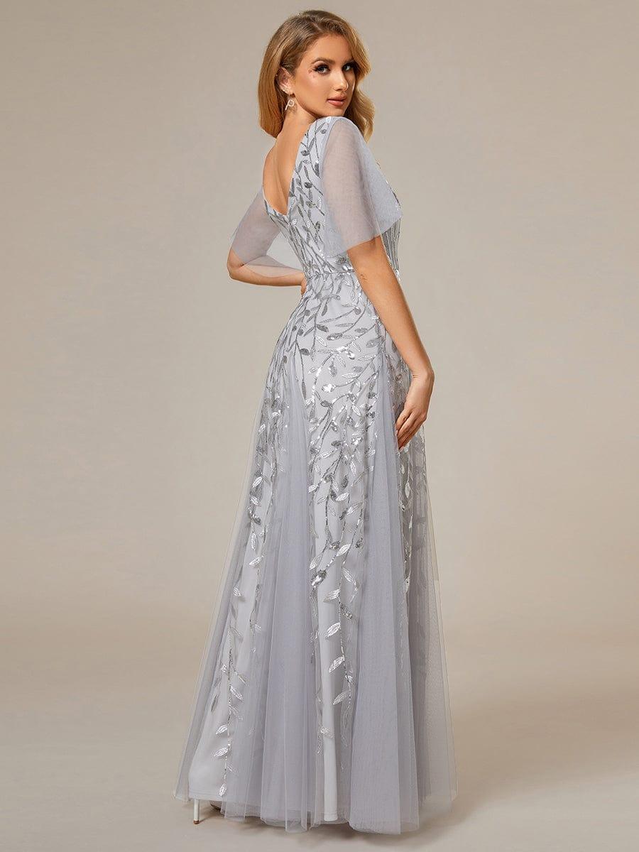 ASTRAL|Ruffle Sleeves Leaf Sequin Maxi Bridesmaid Dress