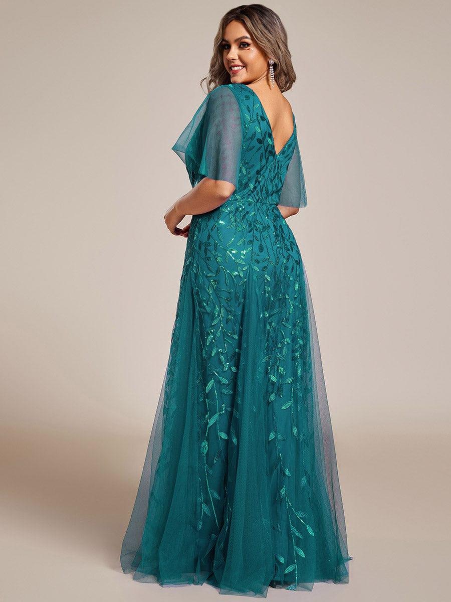 ASTRAL|Ruffle Sleeves Leaf Sequin Maxi Bridesmaid Dress