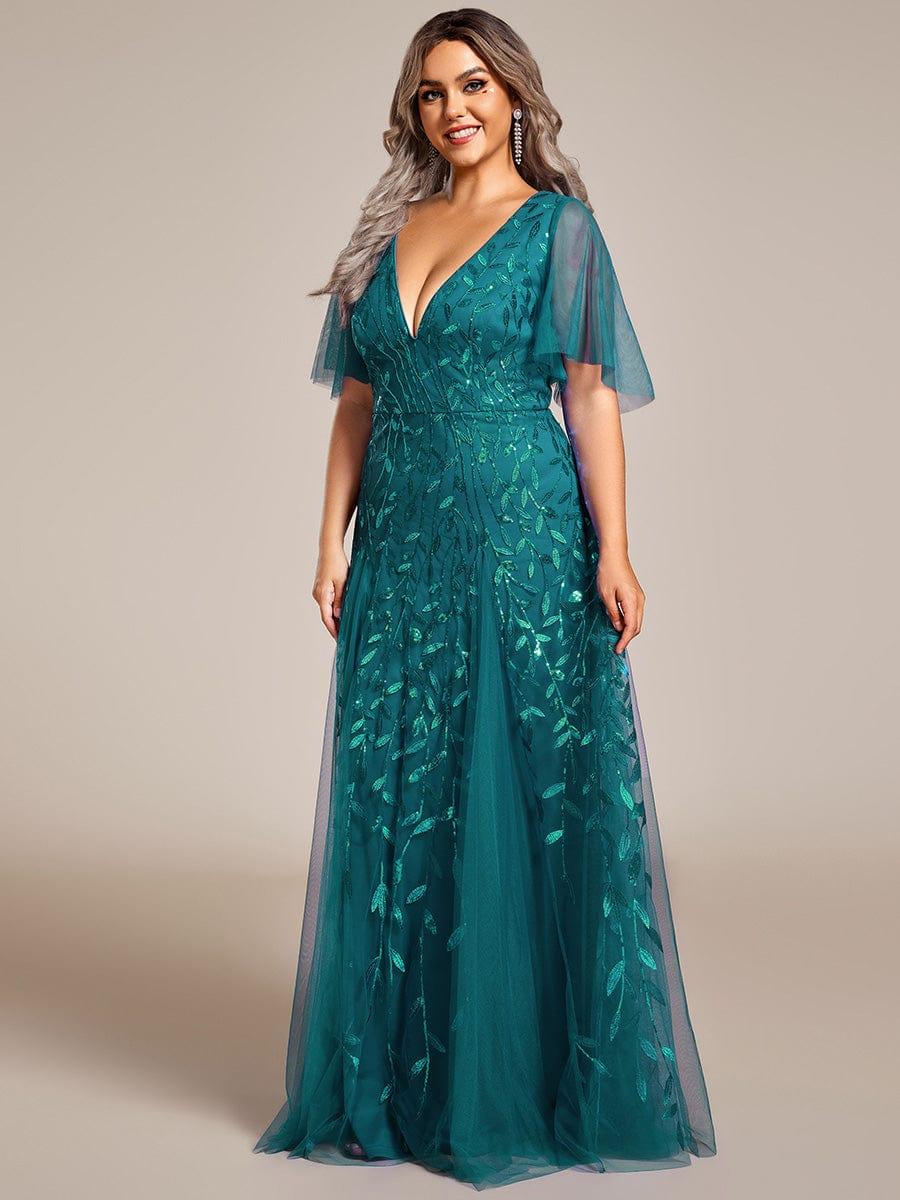 ASTRAL|Ruffle Sleeves Leaf Sequin Maxi Bridesmaid Dress