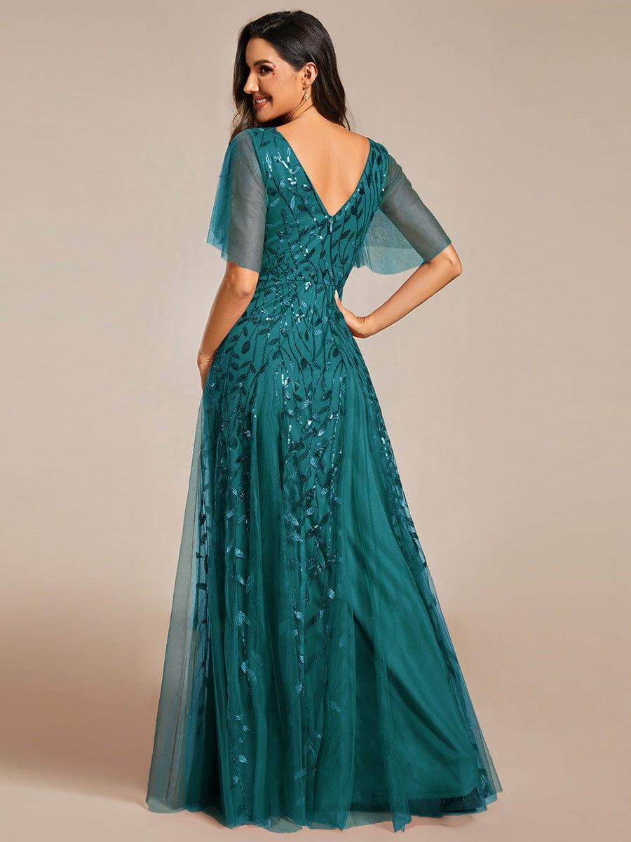 ASTRAL|Ruffle Sleeves Leaf Sequin Maxi Bridesmaid Dress