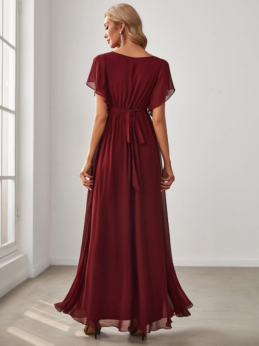 LEORA|Flowy Pleated A-Line Chiffon Tie-Waist Bridesmaid Dress