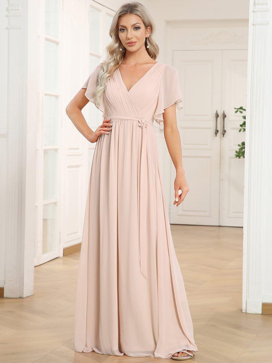 LEORA|Flowy Pleated A-Line Chiffon Tie-Waist Bridesmaid Dress