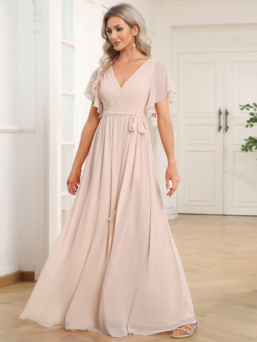LEORA|Flowy Pleated A-Line Chiffon Tie-Waist Bridesmaid Dress