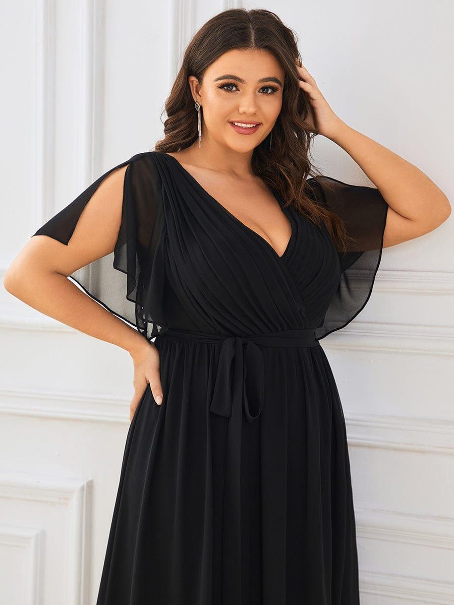 pretty LEORA|Plus Size Pleated Tie-Waist Chiffon Bridesmaid Dress