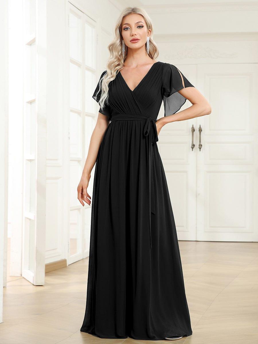 LEORA|Flowy Pleated A-Line Chiffon Tie-Waist Bridesmaid Dress