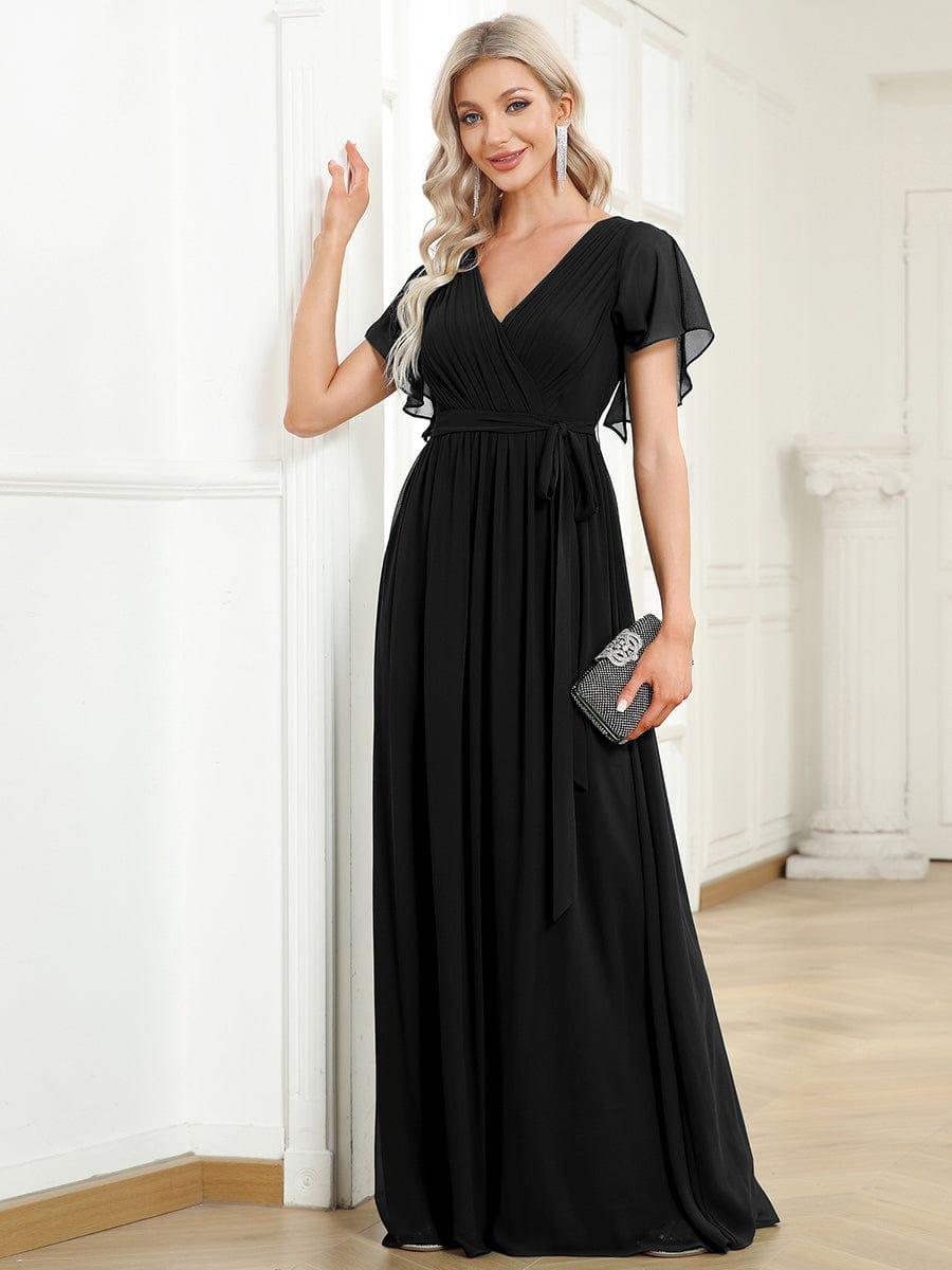 LEORA|Flowy Pleated A-Line Chiffon Tie-Waist Bridesmaid Dress
