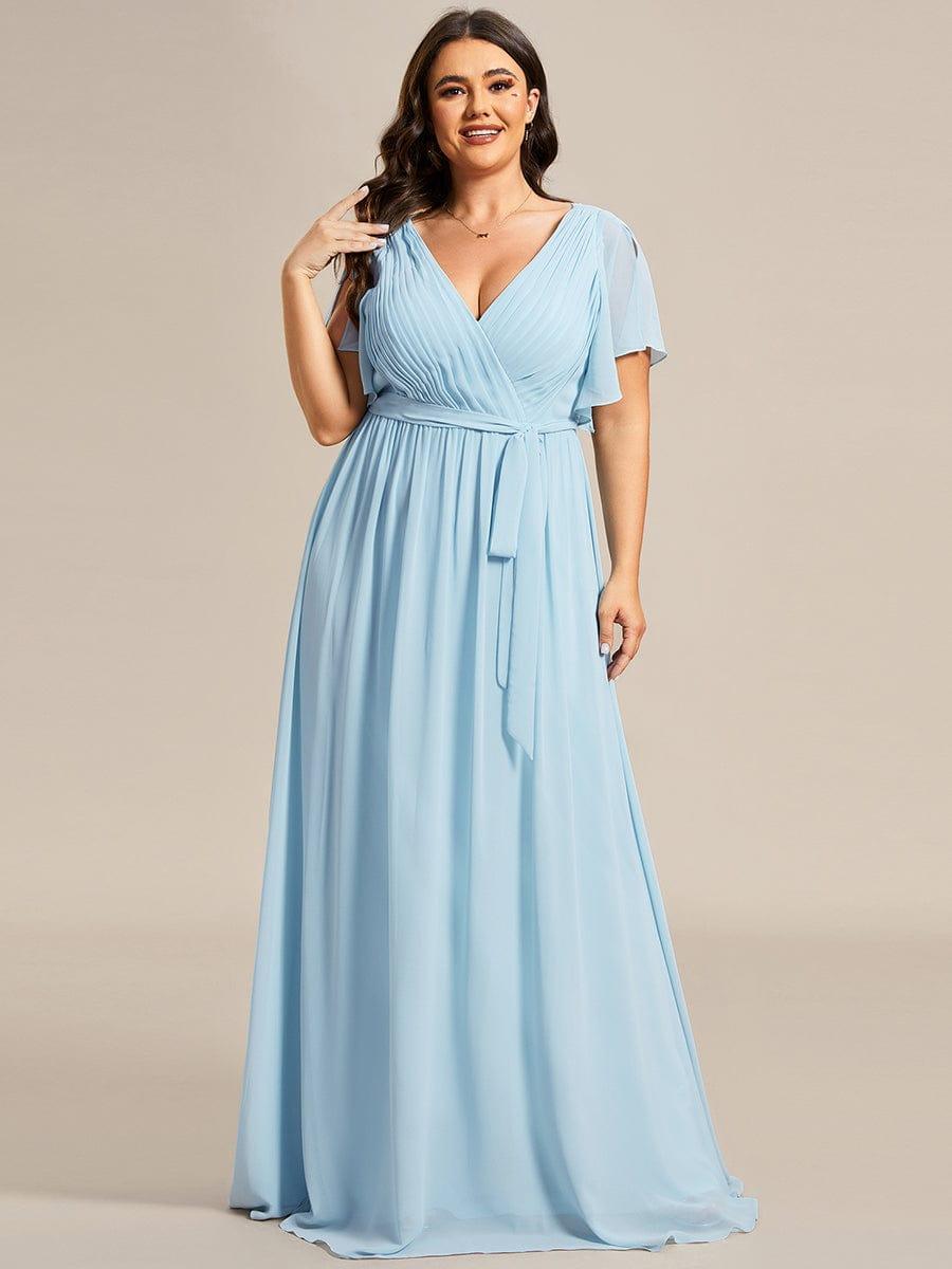 pretty LEORA|Plus Size Pleated Tie-Waist Chiffon Bridesmaid Dress