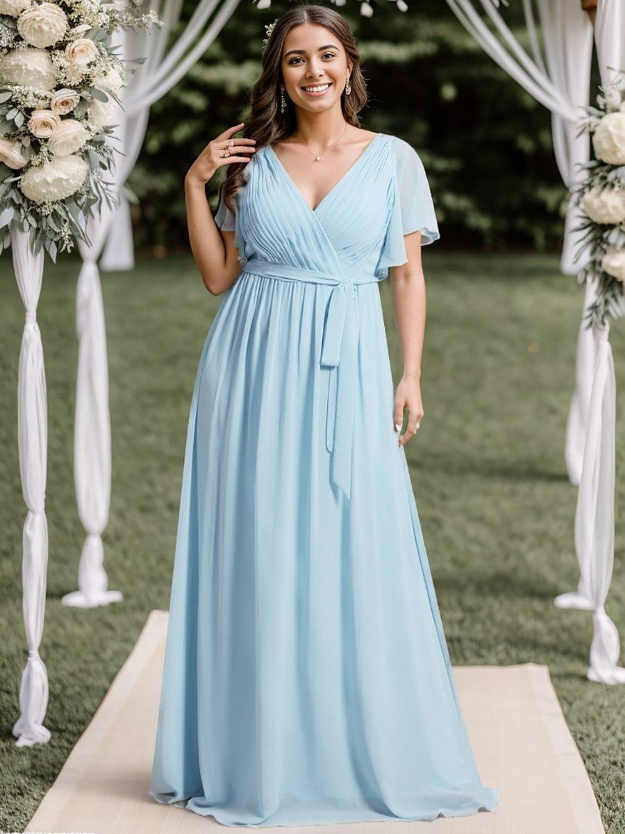 LEORA|Flowy Pleated A-Line Chiffon Tie-Waist Bridesmaid Dress