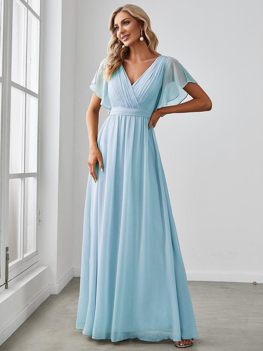 LEORA|Flowy Pleated A-Line Chiffon Tie-Waist Bridesmaid Dress