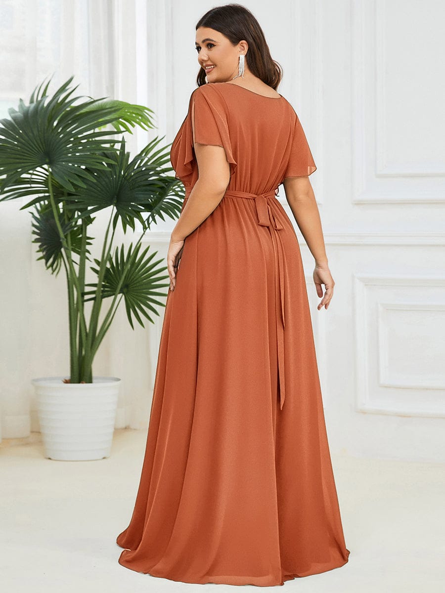 pretty LEORA|Plus Size Pleated Tie-Waist Chiffon Bridesmaid Dress