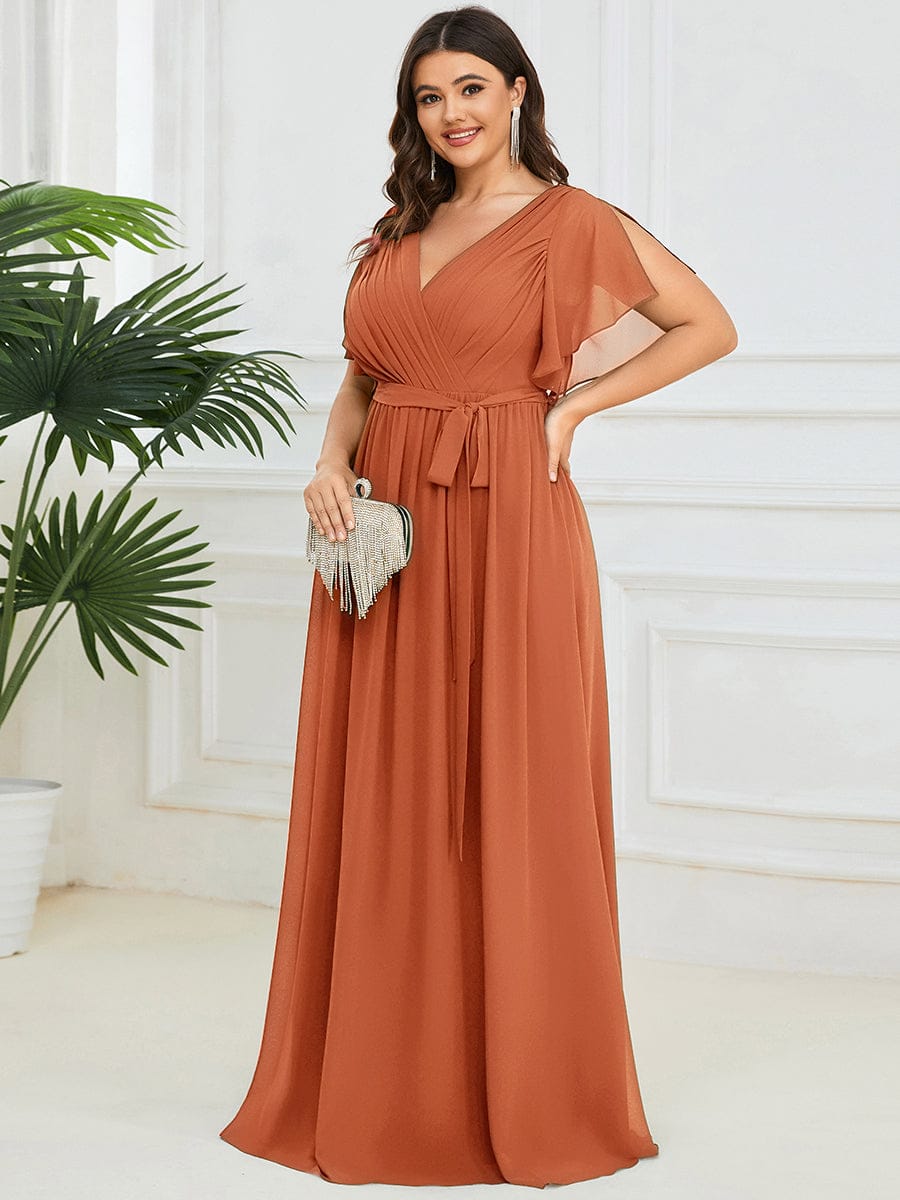 LEORA|Flowy Pleated A-Line Chiffon Tie-Waist Bridesmaid Dress