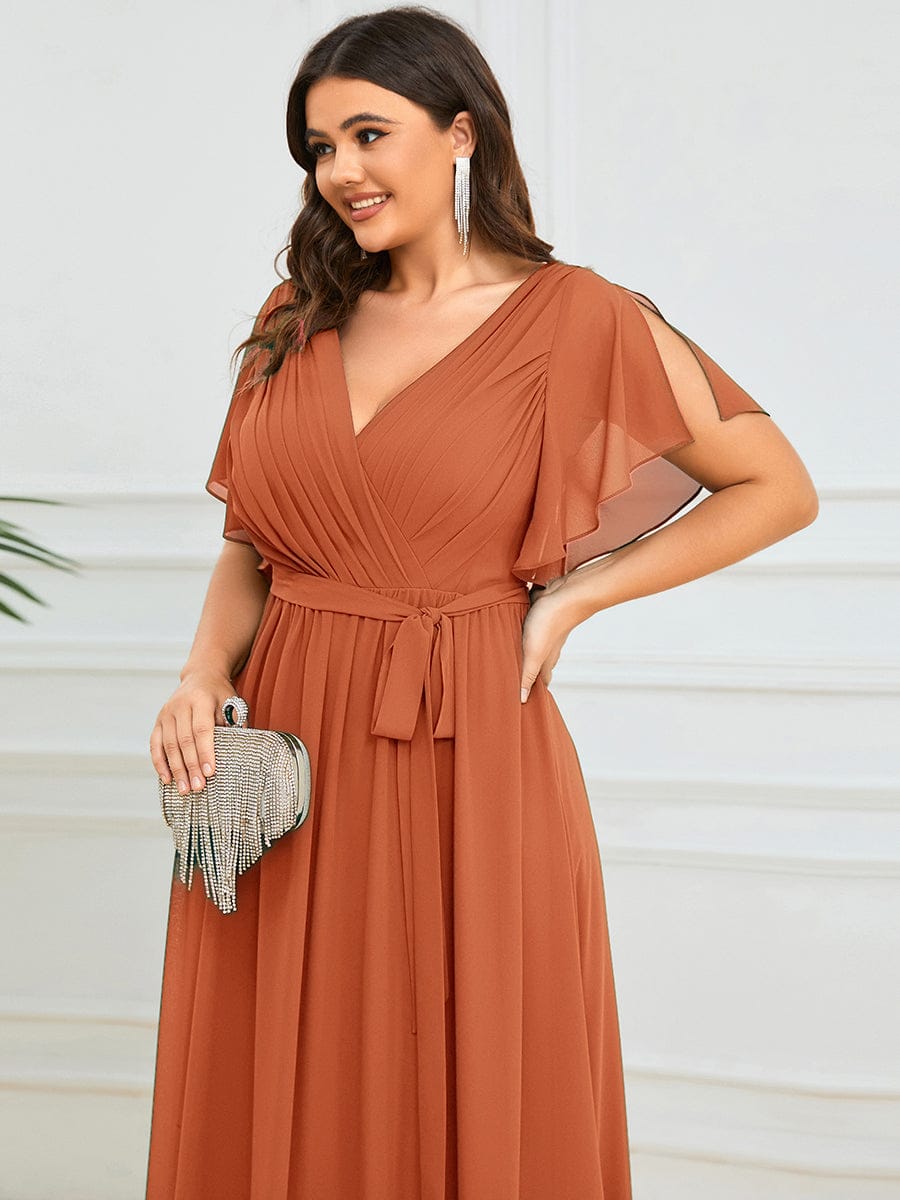 LEORA|A-Line Pleated Chiffon Tie-Waist Bridesmaid Dress