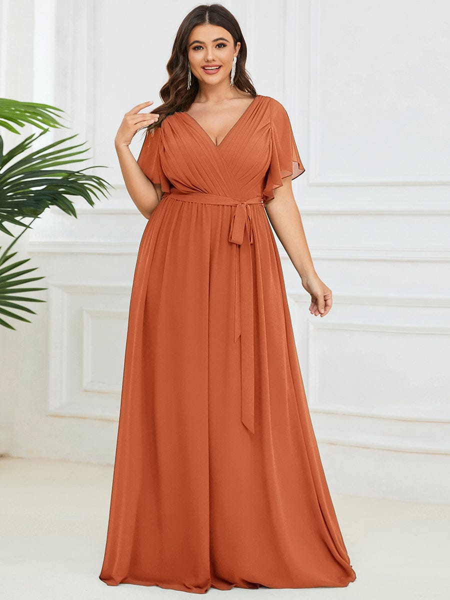 LEORA|Flowy Pleated A-Line Chiffon Tie-Waist Bridesmaid Dress