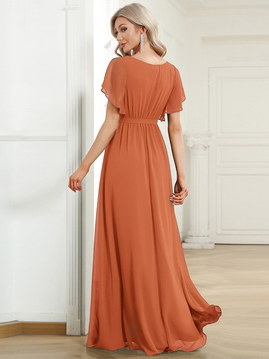 LEORA|Flowy Pleated A-Line Chiffon Tie-Waist Bridesmaid Dress