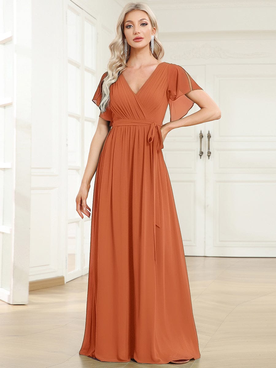 LEORA|A-Line Pleated Chiffon Tie-Waist Bridesmaid Dress