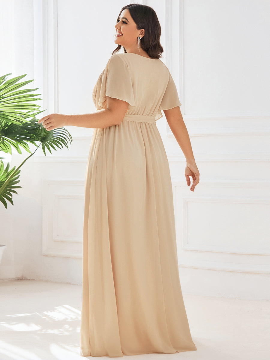 pretty LEORA|Plus Size Pleated Tie-Waist Chiffon Bridesmaid Dress