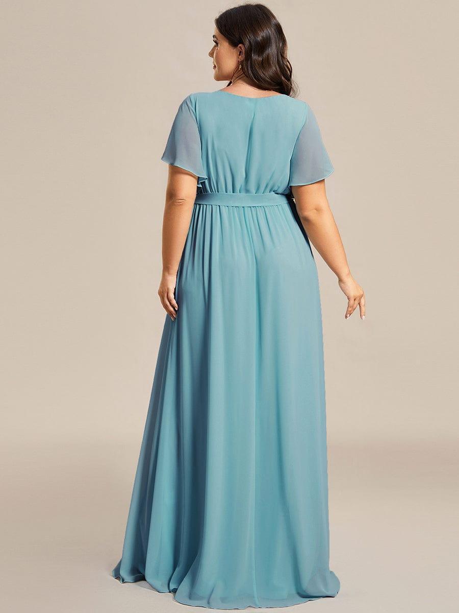 pretty LEORA|Plus Size Pleated Tie-Waist Chiffon Bridesmaid Dress