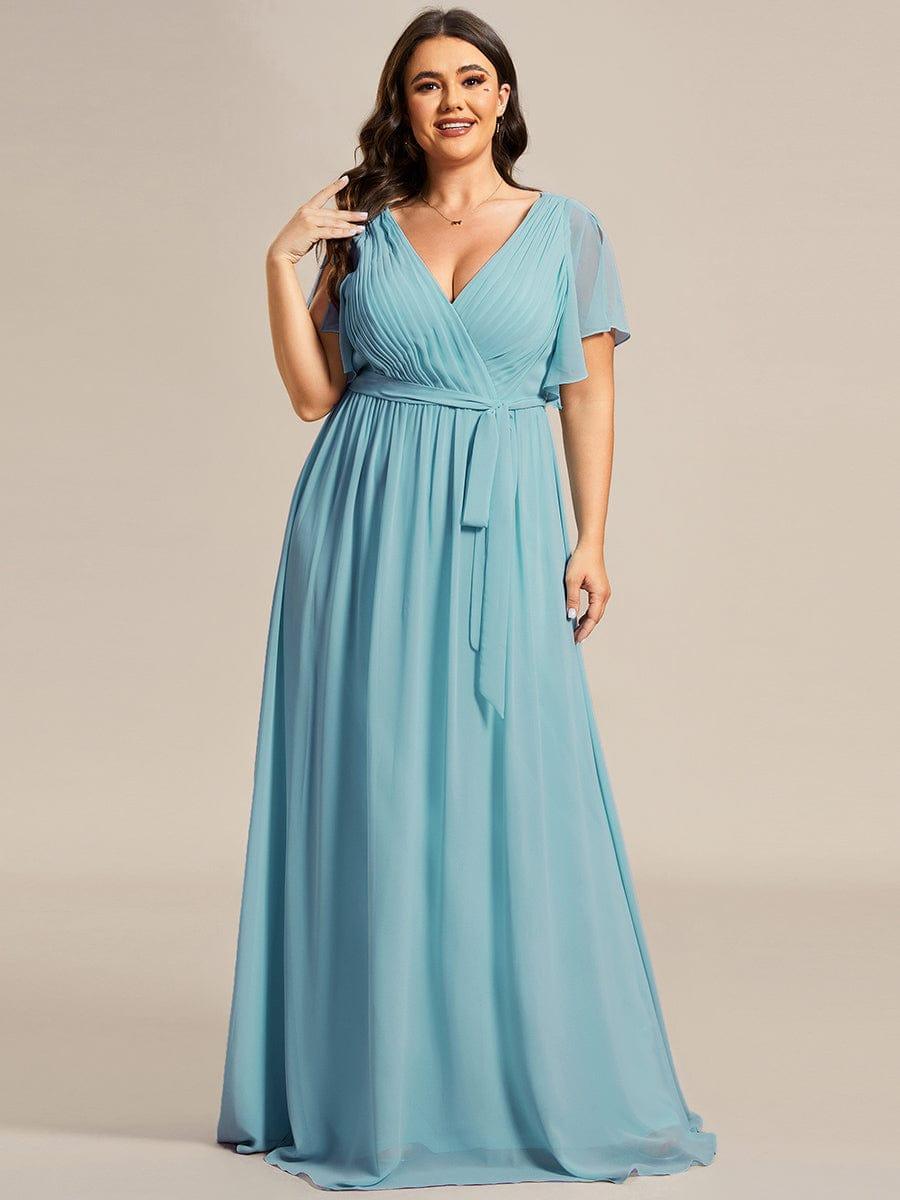 pretty LEORA|Plus Size Pleated Tie-Waist Chiffon Bridesmaid Dress