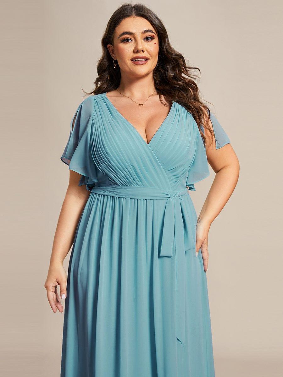 pretty LEORA|Plus Size Pleated Tie-Waist Chiffon Bridesmaid Dress