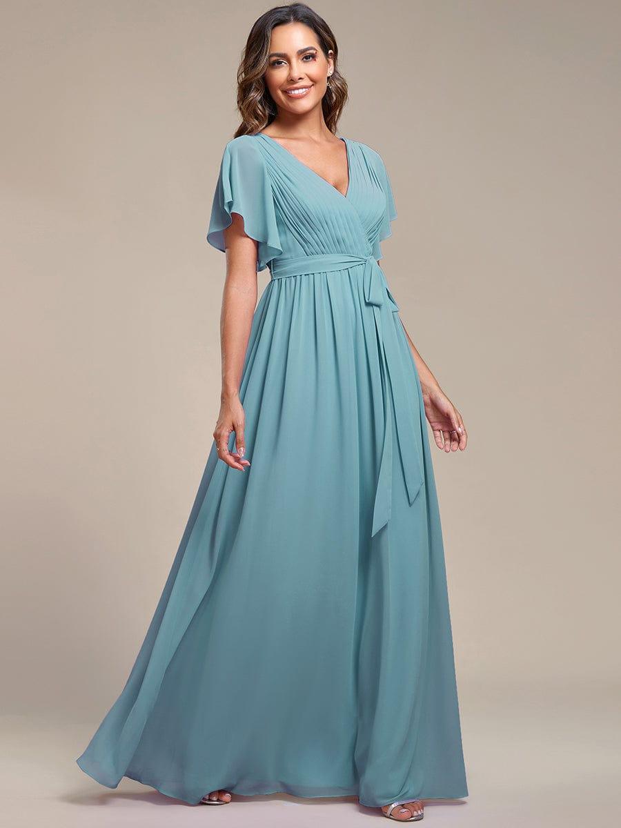 LEORA|Flowy Pleated A-Line Chiffon Tie-Waist Bridesmaid Dress