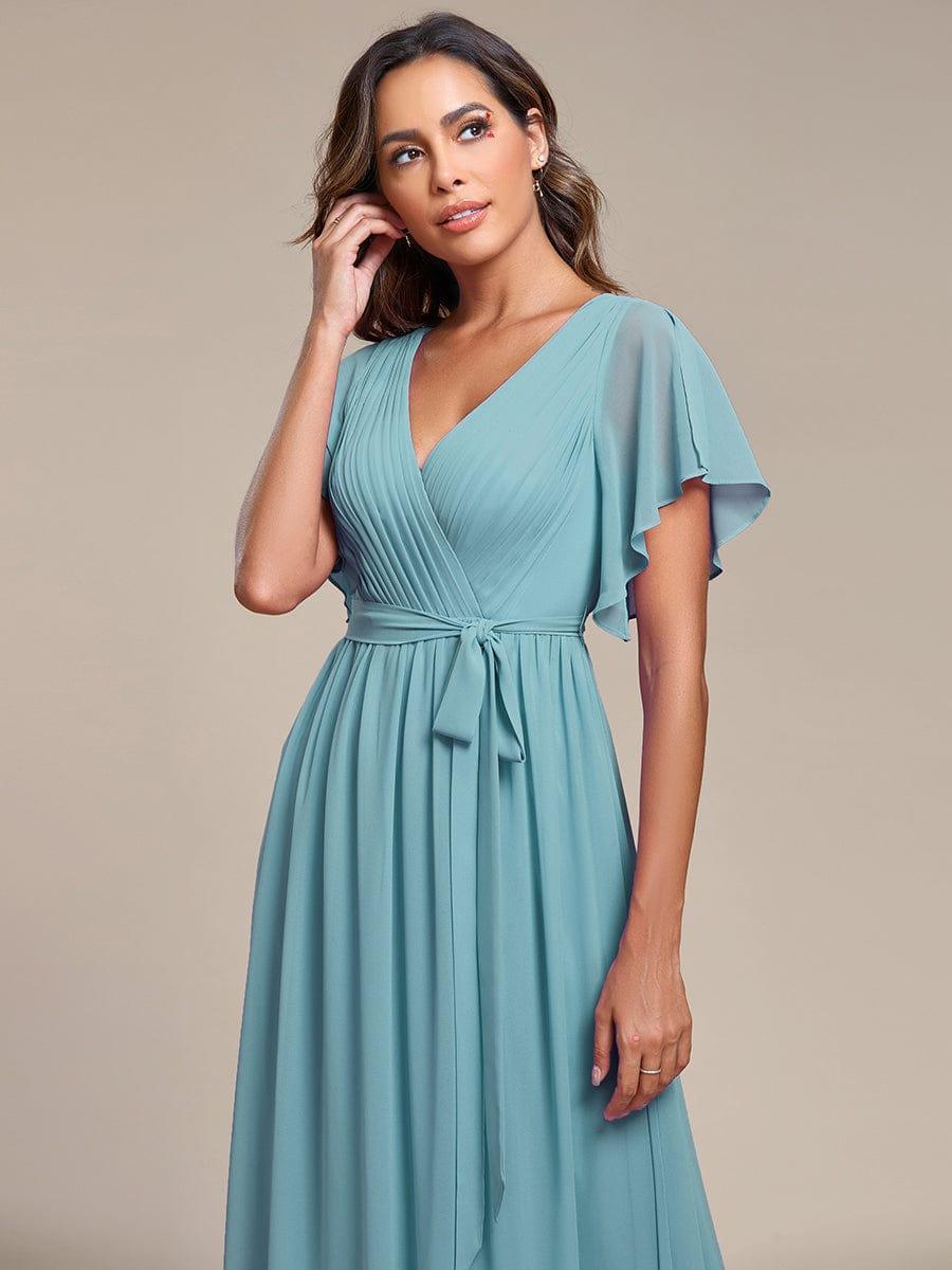LEORA|Flowy Pleated A-Line Chiffon Tie-Waist Bridesmaid Dress