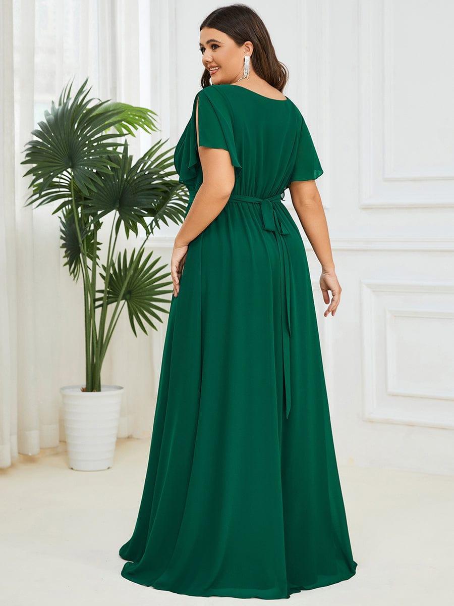 pretty LEORA|Plus Size Pleated Tie-Waist Chiffon Bridesmaid Dress
